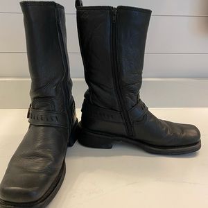 Harley-Davidson Black Leather Riding Boots with Zipper